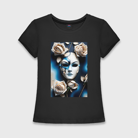 Женская футболка хлопок Slim с принтом Маска и розы   нейросеть в Петрозаводске,  |  | 