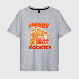 Мужская футболка хлопок Oversize с принтом Рождество пряничный домик , 100% хлопок | свободный крой, круглый ворот, “спинка” длиннее передней части | 