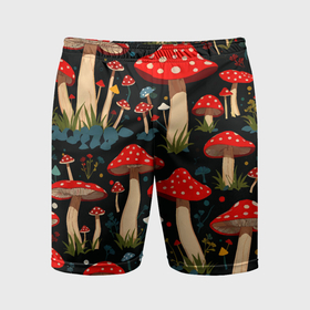 Мужские шорты спортивные с принтом Красные мухоморы в белый горошек   лес грибы в Белгороде,  |  | Тематика изображения на принте: 