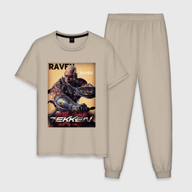 Мужская пижама хлопок с принтом Tekken 8 : Raven в Новосибирске, 100% хлопок | брюки и футболка прямого кроя, без карманов, на брюках мягкая резинка на поясе и по низу штанин
 | Тематика изображения на принте: 