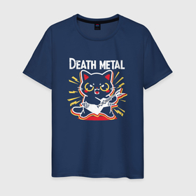 Мужская футболка хлопок с принтом Death metal   котик с гитарой в Белгороде, 100% хлопок | прямой крой, круглый вырез горловины, длина до линии бедер, слегка спущенное плечо. | Тематика изображения на принте: 