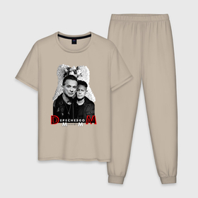 Мужская пижама хлопок с принтом Depeche Mode   Dave Gahan and Martin Gore в Петрозаводске, 100% хлопок | брюки и футболка прямого кроя, без карманов, на брюках мягкая резинка на поясе и по низу штанин
 | Тематика изображения на принте: 
