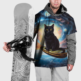 Накидка на куртку 3D с принтом Черный кот на космическом корабле летящий в космосе на фоне галактик в Тюмени, 100% полиэстер |  | Тематика изображения на принте: 