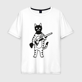 Мужская футболка хлопок Oversize с принтом Кот   охотник в Петрозаводске, 100% хлопок | свободный крой, круглый ворот, “спинка” длиннее передней части | 