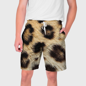Мужские шорты 3D с принтом Мех леопарда в Екатеринбурге,  полиэстер 100% | прямой крой, два кармана без застежек по бокам. Мягкая трикотажная резинка на поясе, внутри которой широкие завязки. Длина чуть выше колен | Тематика изображения на принте: 