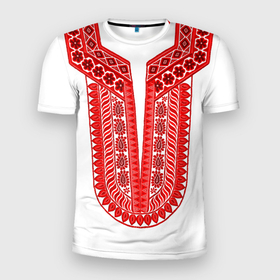 Мужская футболка 3D Slim с принтом Красная славянская вышиванка в Тюмени, 100% полиэстер с улучшенными характеристиками | приталенный силуэт, круглая горловина, широкие плечи, сужается к линии бедра | 