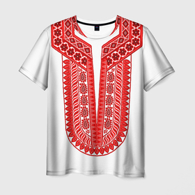 Мужская футболка 3D с принтом Красная славянская вышиванка в Белгороде, 100% полиэфир | прямой крой, круглый вырез горловины, длина до линии бедер | 