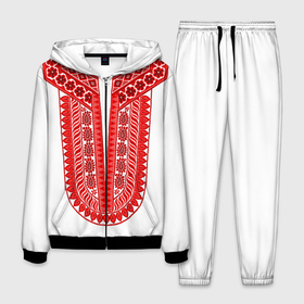 Мужской костюм 3D с принтом Красная славянская вышиванка в Новосибирске, 100% полиэстер | Манжеты и пояс оформлены тканевой резинкой, двухслойный капюшон со шнурком для регулировки, карманы спереди | 