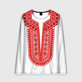Мужской лонгслив 3D с принтом Красная славянская вышиванка в Екатеринбурге, 100% полиэстер | длинные рукава, круглый вырез горловины, полуприлегающий силуэт | 