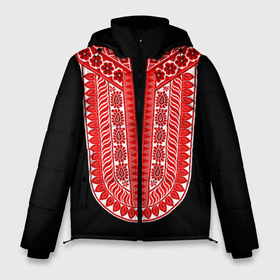 Мужская зимняя куртка 3D с принтом Красный орнамент в руском стиле в Екатеринбурге, верх — 100% полиэстер; подкладка — 100% полиэстер; утеплитель — 100% полиэстер | длина ниже бедра, свободный силуэт Оверсайз. Есть воротник-стойка, отстегивающийся капюшон и ветрозащитная планка. 

Боковые карманы с листочкой на кнопках и внутренний карман на молнии. | Тематика изображения на принте: 