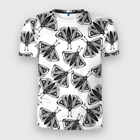 Мужская футболка 3D Slim с принтом Butterflies   gothic pattern в Санкт-Петербурге, 100% полиэстер с улучшенными характеристиками | приталенный силуэт, круглая горловина, широкие плечи, сужается к линии бедра | 