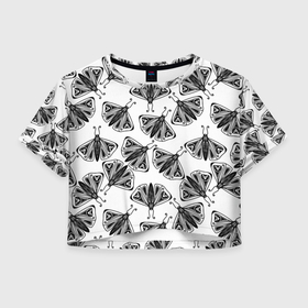 Женская футболка Crop-top 3D с принтом Butterflies   gothic pattern , 100% полиэстер | круглая горловина, длина футболки до линии талии, рукава с отворотами | Тематика изображения на принте: 