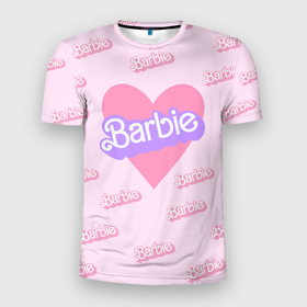Мужская футболка 3D Slim с принтом Барби и розовое сердце: паттерн в Белгороде, 100% полиэстер с улучшенными характеристиками | приталенный силуэт, круглая горловина, широкие плечи, сужается к линии бедра | 