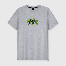 Мужская футболка хлопок Slim с принтом Силуэт медведя с горами и деревьями в Курске, 92% хлопок, 8% лайкра | приталенный силуэт, круглый вырез ворота, длина до линии бедра, короткий рукав | 