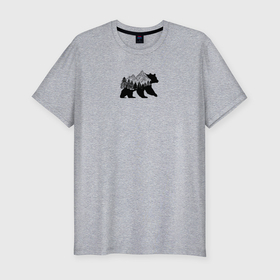 Мужская футболка хлопок Slim с принтом Медведь с горами и лесом в Курске, 92% хлопок, 8% лайкра | приталенный силуэт, круглый вырез ворота, длина до линии бедра, короткий рукав | 