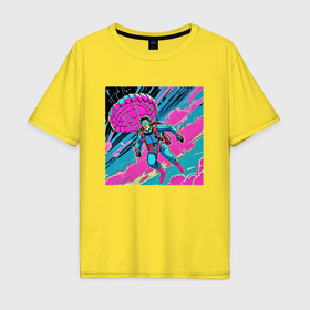 Мужская футболка хлопок Oversize с принтом Парашютист в небе в Тюмени, 100% хлопок | свободный крой, круглый ворот, “спинка” длиннее передней части | 