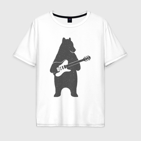 Мужская футболка хлопок Oversize с принтом Мишка с гитарой в Кировске, 100% хлопок | свободный крой, круглый ворот, “спинка” длиннее передней части | 