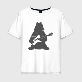 Мужская футболка хлопок Oversize с принтом Медведь гитарист в Санкт-Петербурге, 100% хлопок | свободный крой, круглый ворот, “спинка” длиннее передней части | 