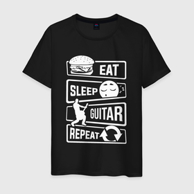 Мужская футболка хлопок с принтом Eat sleep guitar , 100% хлопок | прямой крой, круглый вырез горловины, длина до линии бедер, слегка спущенное плечо. | Тематика изображения на принте: 