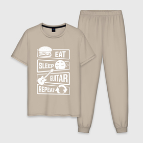 Мужская пижама хлопок с принтом Еда сон гитара в Санкт-Петербурге, 100% хлопок | брюки и футболка прямого кроя, без карманов, на брюках мягкая резинка на поясе и по низу штанин
 | 