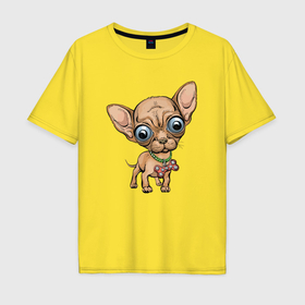 Мужская футболка хлопок Oversize с принтом Собака чихуахуа , 100% хлопок | свободный крой, круглый ворот, “спинка” длиннее передней части | Тематика изображения на принте: 