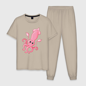 Мужская пижама хлопок с принтом Pink octopus , 100% хлопок | брюки и футболка прямого кроя, без карманов, на брюках мягкая резинка на поясе и по низу штанин
 | Тематика изображения на принте: 