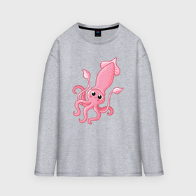 Мужской лонгслив oversize хлопок с принтом Pink octopus ,  |  | Тематика изображения на принте: 