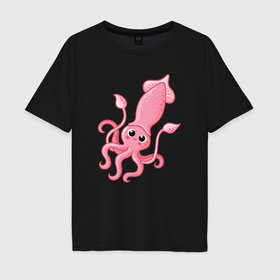 Мужская футболка хлопок Oversize с принтом Pink octopus , 100% хлопок | свободный крой, круглый ворот, “спинка” длиннее передней части | Тематика изображения на принте: 