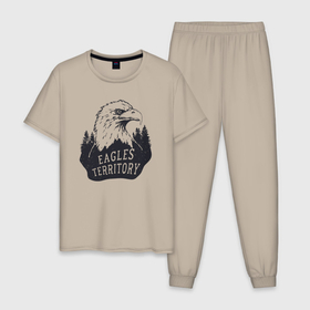 Мужская пижама хлопок с принтом Территория орлов в Тюмени, 100% хлопок | брюки и футболка прямого кроя, без карманов, на брюках мягкая резинка на поясе и по низу штанин
 | 
