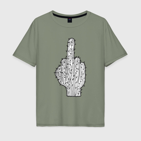 Мужская футболка хлопок Oversize с принтом Кактусовый палец в Петрозаводске, 100% хлопок | свободный крой, круглый ворот, “спинка” длиннее передней части | 