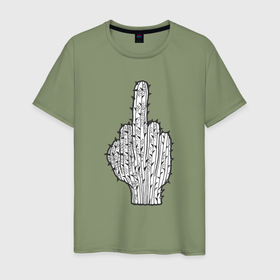 Мужская футболка хлопок с принтом Кактусовый палец , 100% хлопок | прямой крой, круглый вырез горловины, длина до линии бедер, слегка спущенное плечо. | 