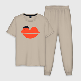 Мужская пижама хлопок с принтом Kiss cat в Тюмени, 100% хлопок | брюки и футболка прямого кроя, без карманов, на брюках мягкая резинка на поясе и по низу штанин
 | 
