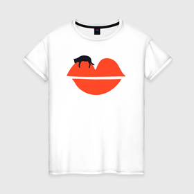 Женская футболка хлопок с принтом Kiss cat в Тюмени, 100% хлопок | прямой крой, круглый вырез горловины, длина до линии бедер, слегка спущенное плечо | 