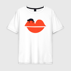 Мужская футболка хлопок Oversize с принтом Kiss cat в Новосибирске, 100% хлопок | свободный крой, круглый ворот, “спинка” длиннее передней части | 
