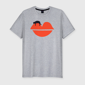 Мужская футболка хлопок Slim с принтом Kiss cat в Тюмени, 92% хлопок, 8% лайкра | приталенный силуэт, круглый вырез ворота, длина до линии бедра, короткий рукав | 