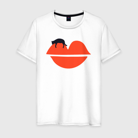 Мужская футболка хлопок с принтом Kiss cat в Тюмени, 100% хлопок | прямой крой, круглый вырез горловины, длина до линии бедер, слегка спущенное плечо. | 