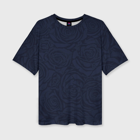 Женская футболка oversize 3D с принтом Паттерн розы тёмно синий ,  |  | 