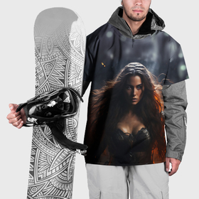 Накидка на куртку 3D с принтом Женщина волшебница с огнем в Курске, 100% полиэстер |  | 