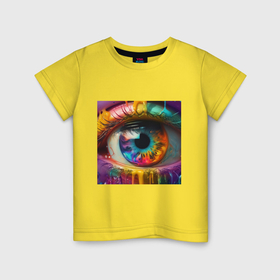 Детская футболка хлопок с принтом Разноцветный глаз и краска в Белгороде, 100% хлопок | круглый вырез горловины, полуприлегающий силуэт, длина до линии бедер | 