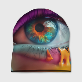 Шапка 3D с принтом Разноцветная краска и глаз в Кировске, 100% полиэстер | универсальный размер, печать по всей поверхности изделия | 