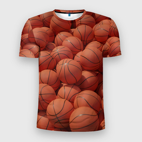 Мужская футболка 3D Slim с принтом Узор с баскетбольными мячами , 100% полиэстер с улучшенными характеристиками | приталенный силуэт, круглая горловина, широкие плечи, сужается к линии бедра | Тематика изображения на принте: 