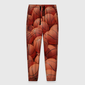 Мужские брюки 3D с принтом Узор с баскетбольными мячами в Екатеринбурге, 100% полиэстер | манжеты по низу, эластичный пояс регулируется шнурком, по бокам два кармана без застежек, внутренняя часть кармана из мелкой сетки | Тематика изображения на принте: 