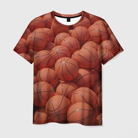 Мужская футболка 3D с принтом Узор с баскетбольными мячами в Екатеринбурге, 100% полиэфир | прямой крой, круглый вырез горловины, длина до линии бедер | Тематика изображения на принте: 