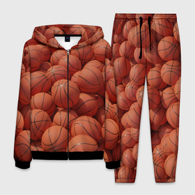 Мужской костюм 3D с принтом Узор с баскетбольными мячами в Курске, 100% полиэстер | Манжеты и пояс оформлены тканевой резинкой, двухслойный капюшон со шнурком для регулировки, карманы спереди | 