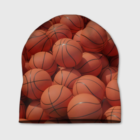 Шапка 3D с принтом Узор с баскетбольными мячами в Екатеринбурге, 100% полиэстер | универсальный размер, печать по всей поверхности изделия | Тематика изображения на принте: 
