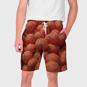 Мужские шорты 3D с принтом Узор с баскетбольными мячами в Новосибирске,  полиэстер 100% | прямой крой, два кармана без застежек по бокам. Мягкая трикотажная резинка на поясе, внутри которой широкие завязки. Длина чуть выше колен | Тематика изображения на принте: 