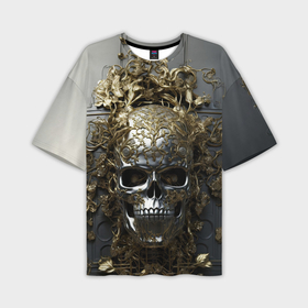 Мужская футболка oversize 3D с принтом Серебряный череп с узорами в Рязани,  |  | 