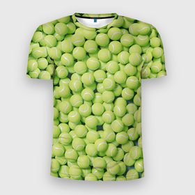Мужская футболка 3D Slim с принтом Узор из теннисных мячей в Кировске, 100% полиэстер с улучшенными характеристиками | приталенный силуэт, круглая горловина, широкие плечи, сужается к линии бедра | 