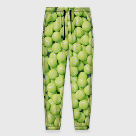 Мужские брюки 3D с принтом Узор из теннисных мячей в Курске, 100% полиэстер | манжеты по низу, эластичный пояс регулируется шнурком, по бокам два кармана без застежек, внутренняя часть кармана из мелкой сетки | 