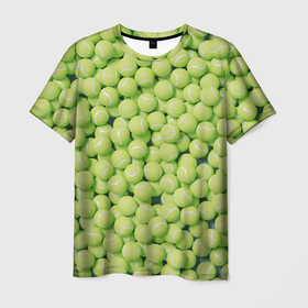 Мужская футболка 3D с принтом Узор из теннисных мячей в Петрозаводске, 100% полиэфир | прямой крой, круглый вырез горловины, длина до линии бедер | 